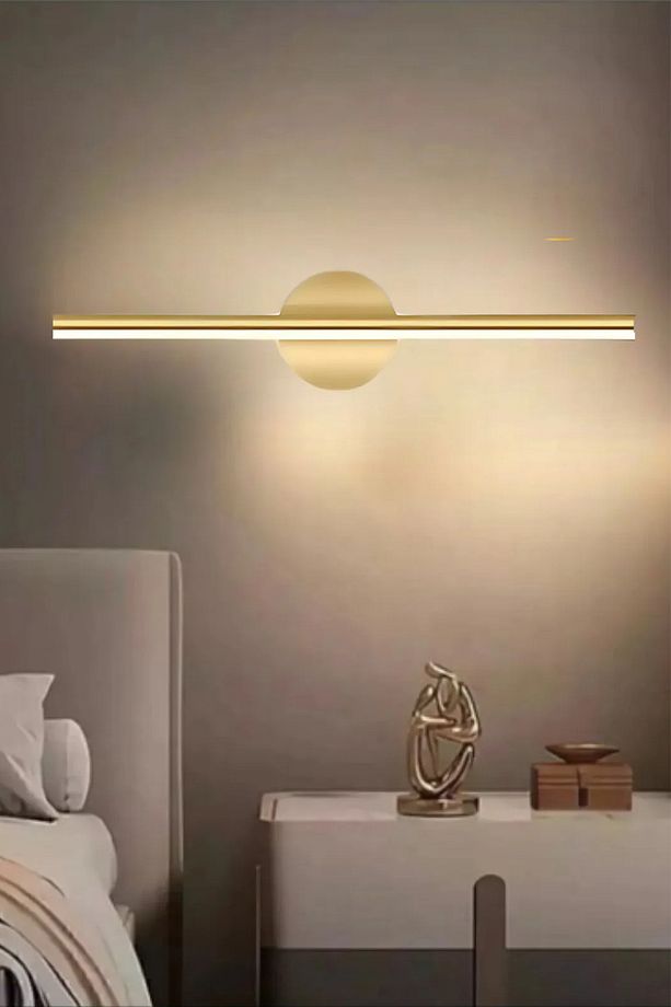 Yapışkanlı 9V Pilli LED Gold Gün Işığı Duvar Aplik 34 cm Tablo Ayna Üstü Dekoratif Aydınlatma - 2