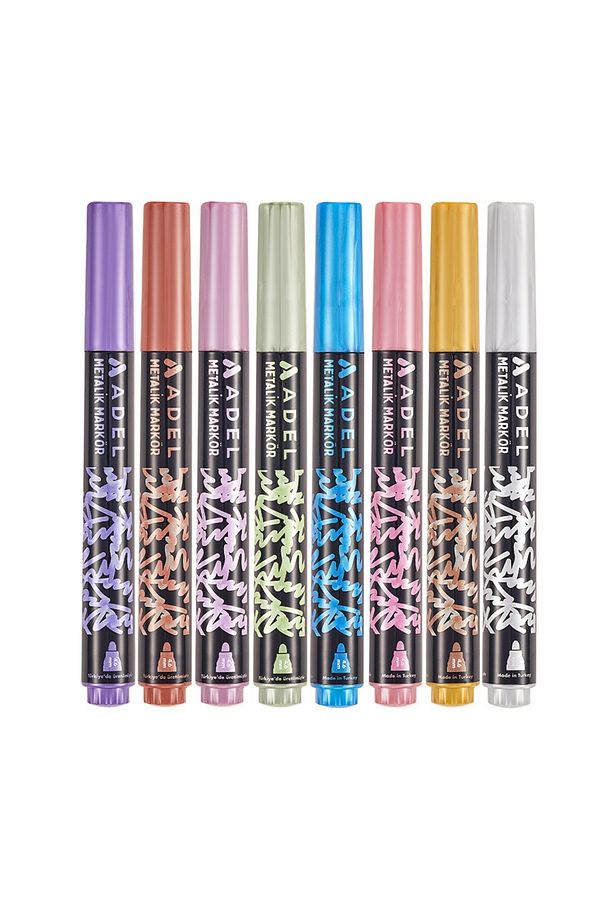 Metalik Markör 8'li Set,Canlı Renkler, 4.6 mm Kalın Uç, Çok Yüzeyli Kullanım İçin İdeal - 2