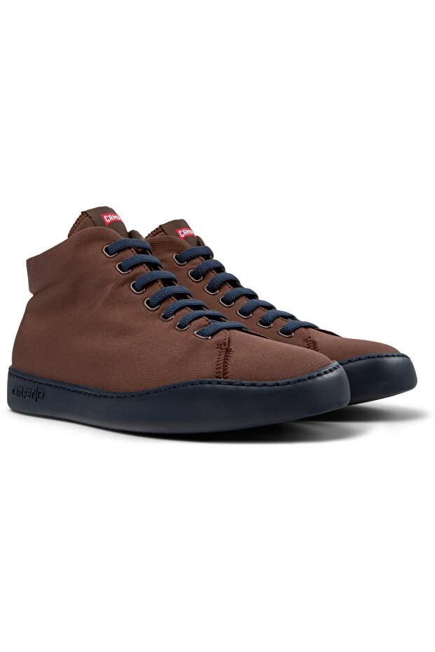 Men's Brown Sporty Sneaker with Laces & Zipper, Soft Flexible Lightweight Sole PeuTouring