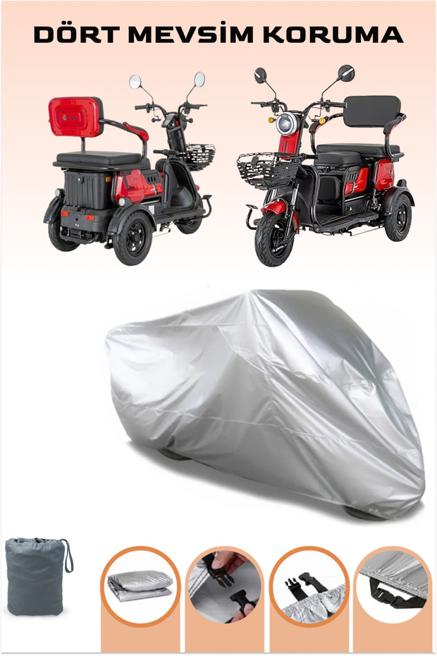 Gray E-Mon Capri Electric 3 Wheel Motorcycle with Tarpaulin Tire Connecting Buckle
