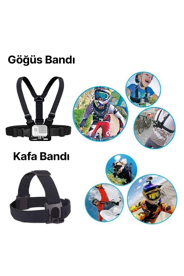 GoPro Aksiyon Kamera ve Telefon ile Uyumlu Kafa ve Göğüs Bandı Askı Seti - 2