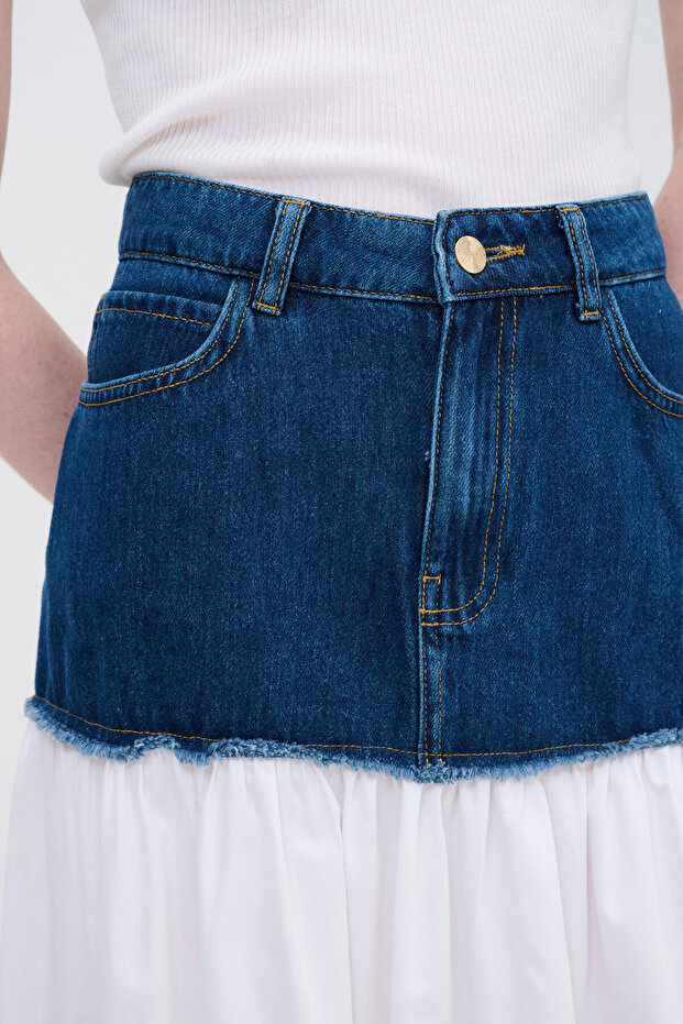 Denim Poplin Garnili Etek - 4