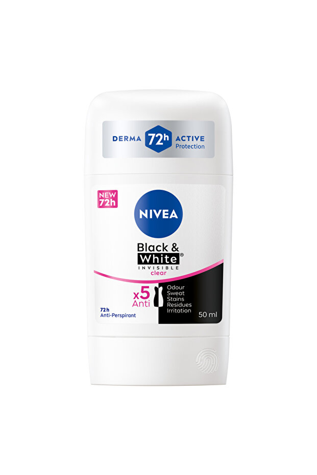 NIVEA Black & White Invisible Antiperspirant Stick for Women, 72H Active, 50ml