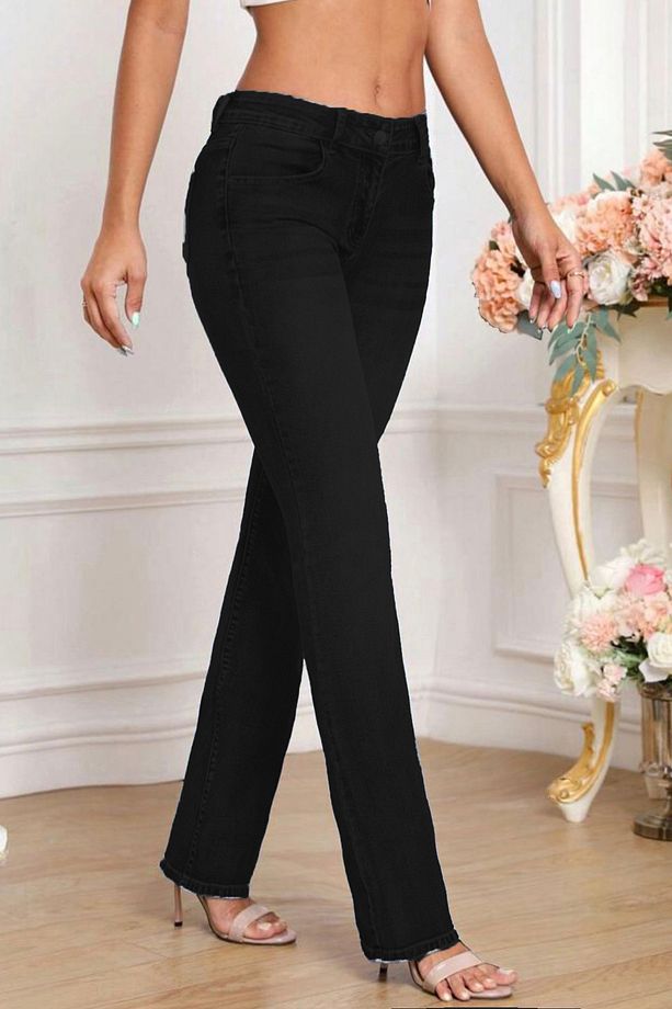 Kadın Boru Paça Yüksek Bel Regular Fit Likralı Pantolon-C607-Siyah - 5