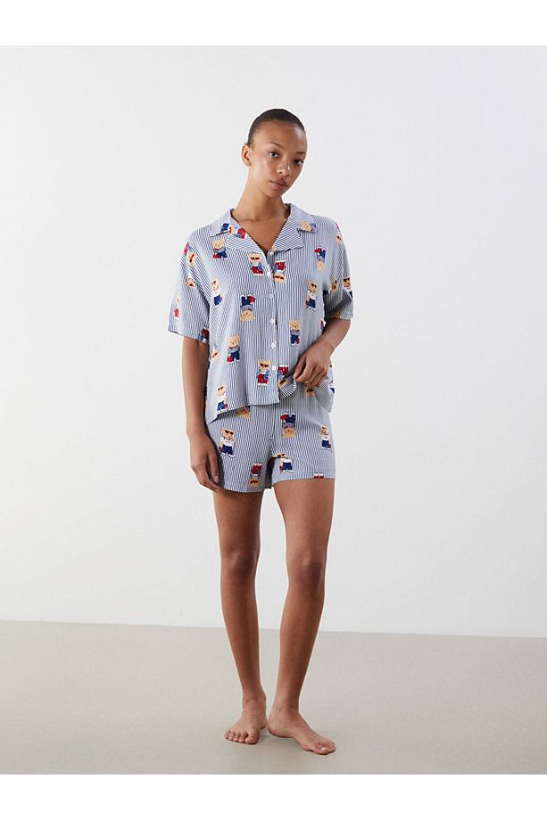Ayı Teddy Baskılı Kadın Şortlu Pijama Takımı - 2
