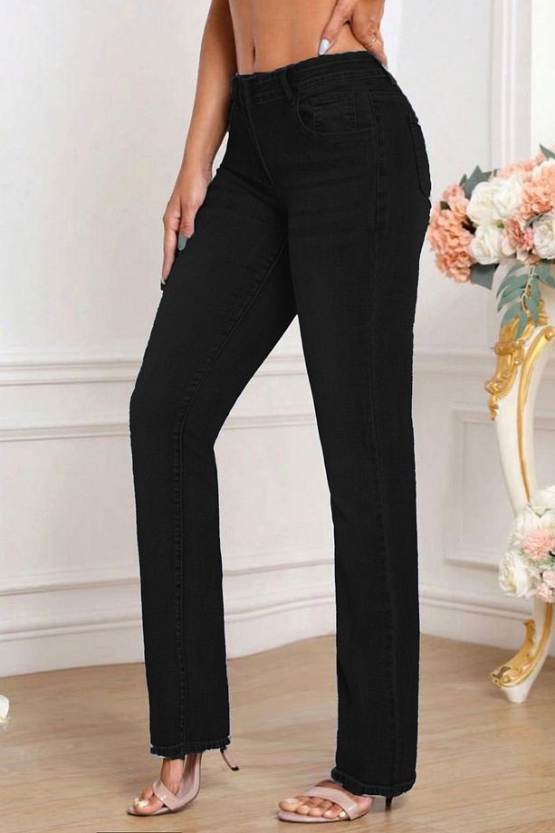 Kadın Boru Paça Yüksek Bel Regular Fit Likralı Pantolon-C607-Siyah - 6