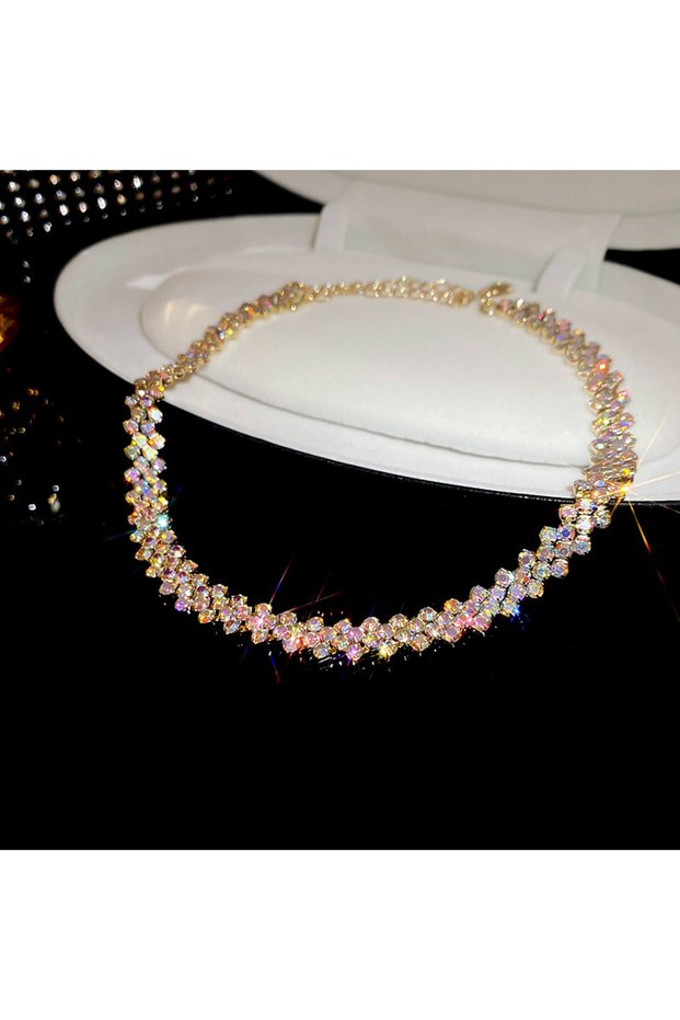 colorful-gold Luxury Shiny Full Rhinestone Choker Necklace for Women Personalized Geometric Crystal