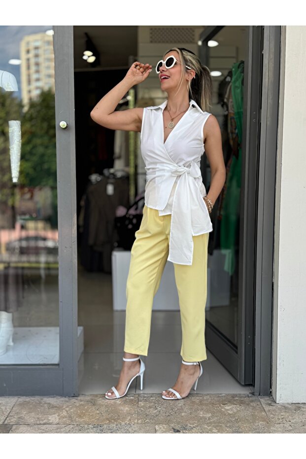 Yellow Trousers with Elastic Waist