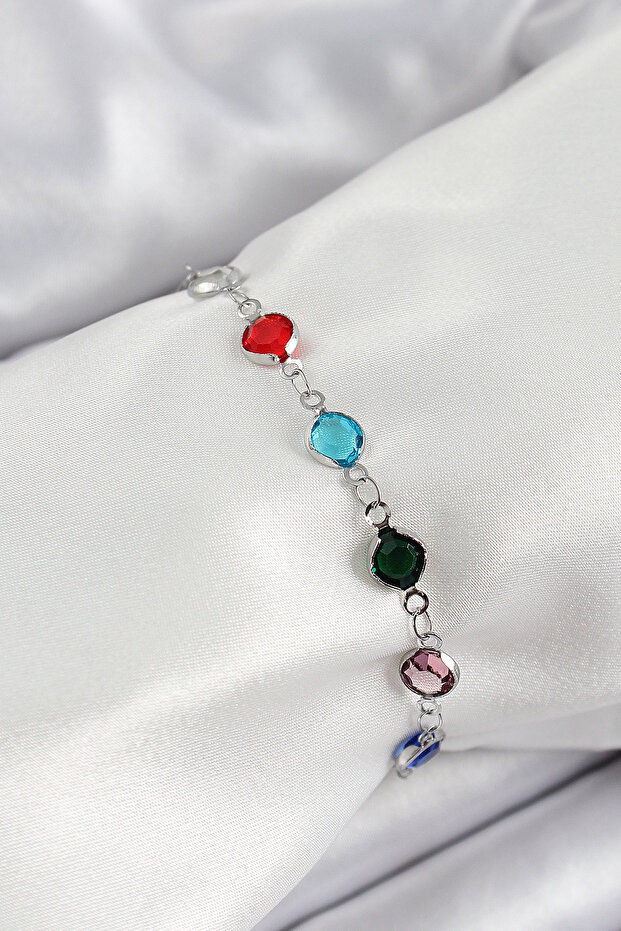 Brass Silver Color Mixed Color Zircon Stone Women Bracelet Sl12201