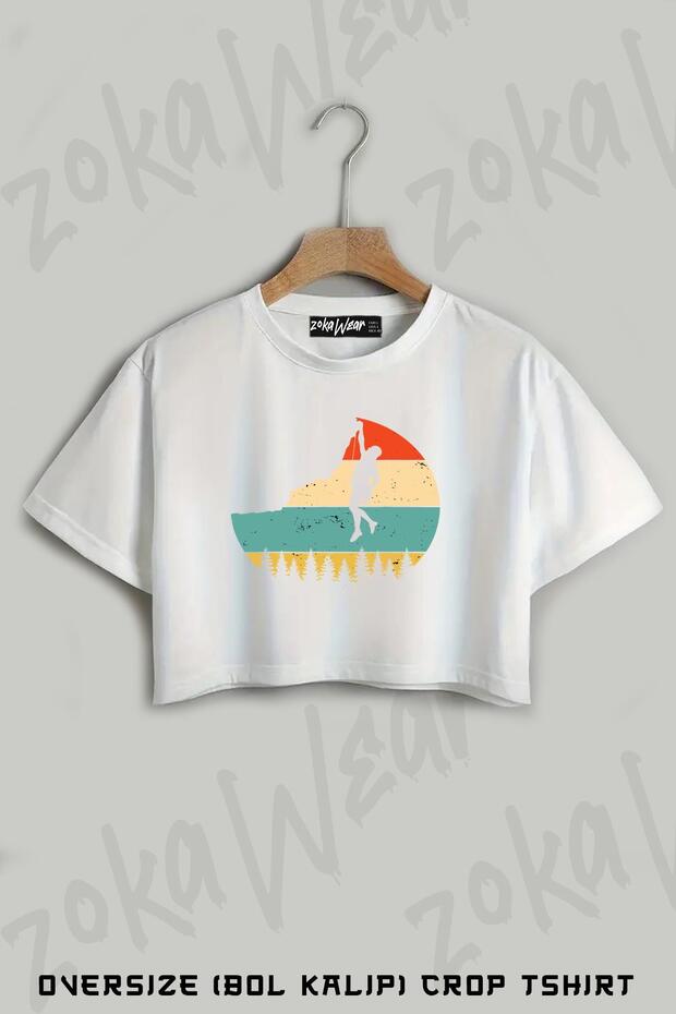 Rock Climbing Mountain Climber Rock Climbing Climber Mountain Printed Oversize Crop T-Shirt