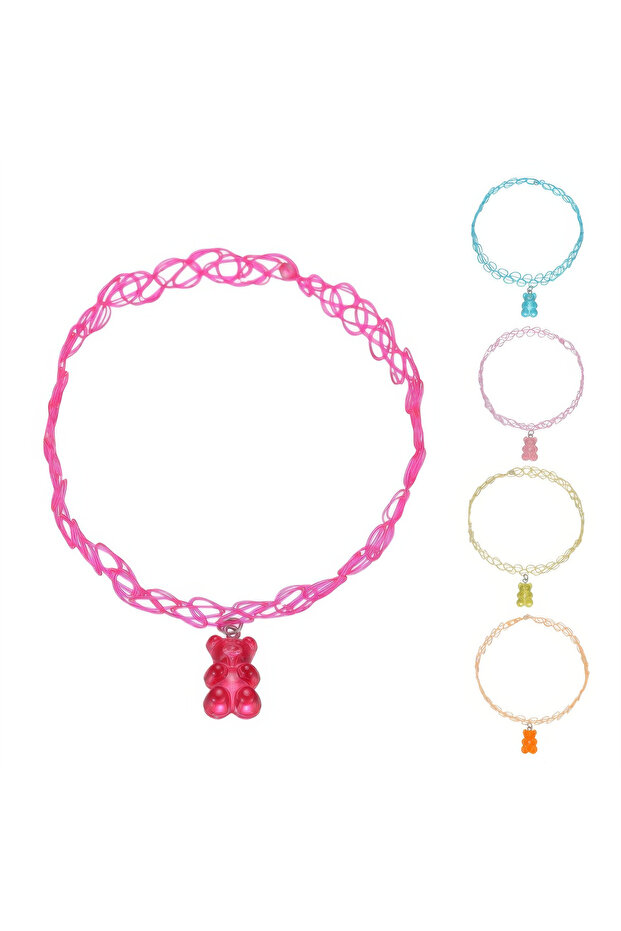 5pcs set 5pcs Y2K Choker Necklace Cute Bear Rainbow Pendant Children's Cartoon Charms Stretchy Elast