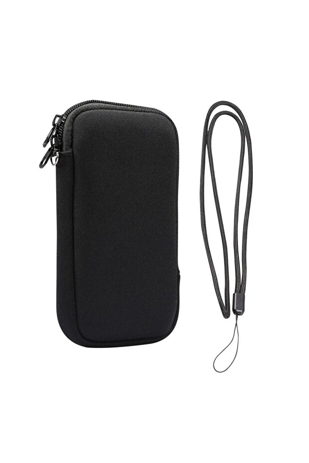 حقيبة هاتف عالمية سوداء من النيوبرين مقاس 7.2 بوصة لأجهزة iPhone 15 و 14 و 13 و 12 Pro Max مع كابل بيانات USB للشحن.