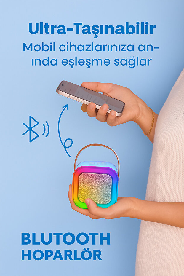 Bluetooth Işıklı Karaoke Hoparlör ve Mikrofon Seti - Taşınabilir RGB Ses Sistemi - 6