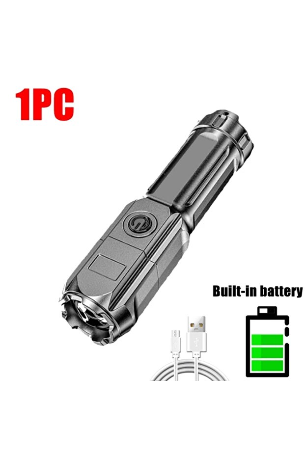 1 قطعة مصباح يدوي LED قوي قابل لإعادة الشحن عبر USB محمول قابل للتكبير والتصغير، 3 أوضاع إضاءة
