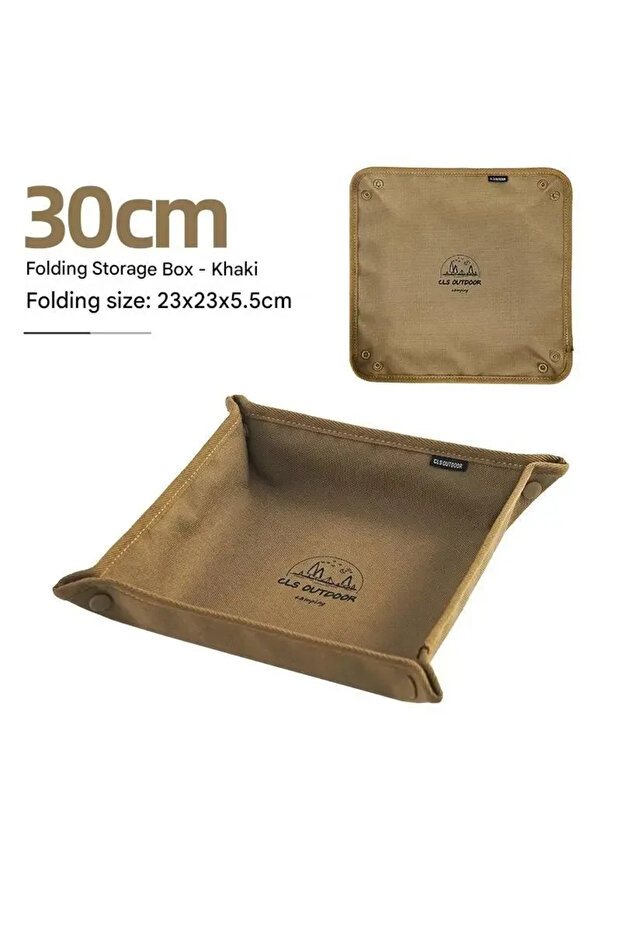 khaki30X30cm Camping Storage Tray Home Travel Storage Box Outdoor Camping Portable Folding Table Sta