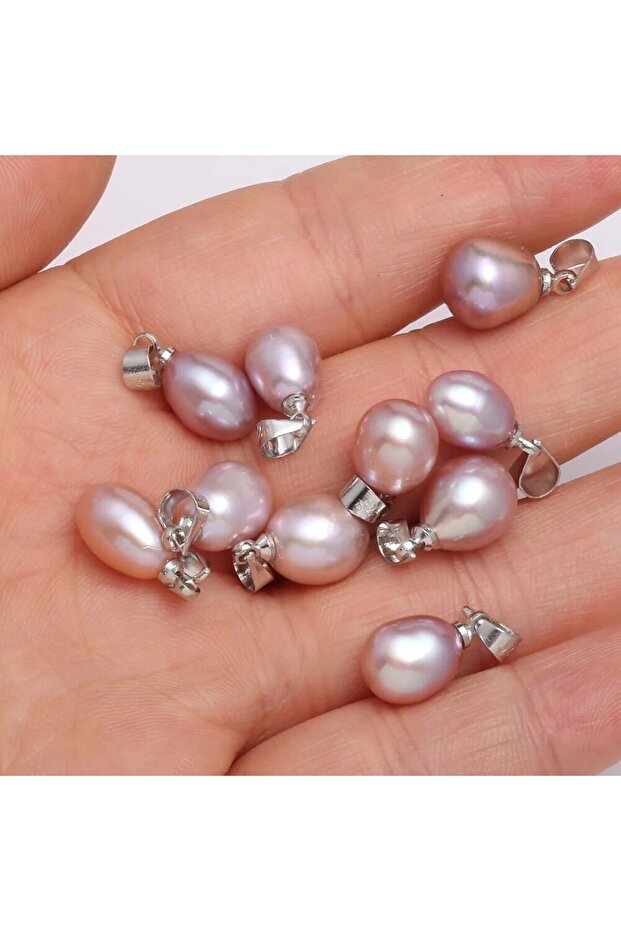 Purple-4pcs 7-8mm AAA 4pcs Natural Freshwater Pearl Pendant Rice Beads Charms for Jewelry Making DIY