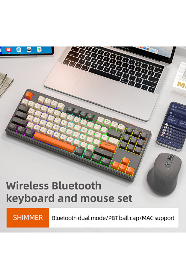 Shimmer Kit M87 Wireless Keyboard, 87keys Dual Mode Bluetooth Keyboard with Rainbow-light RGB,PBT Ba - 1
