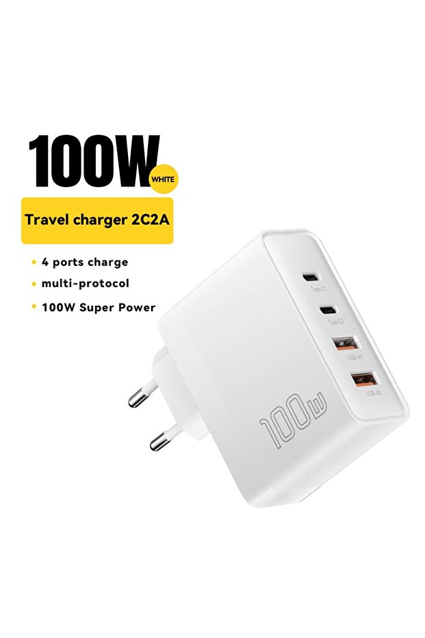 بطارية شحن لاسلكية من نوع USB-C بقوة 100 واط، لون أبيض، تدعم تقنية GaN، تدعم الشحن السريع PD و QC، الإصدار 4.0 و 3.0.