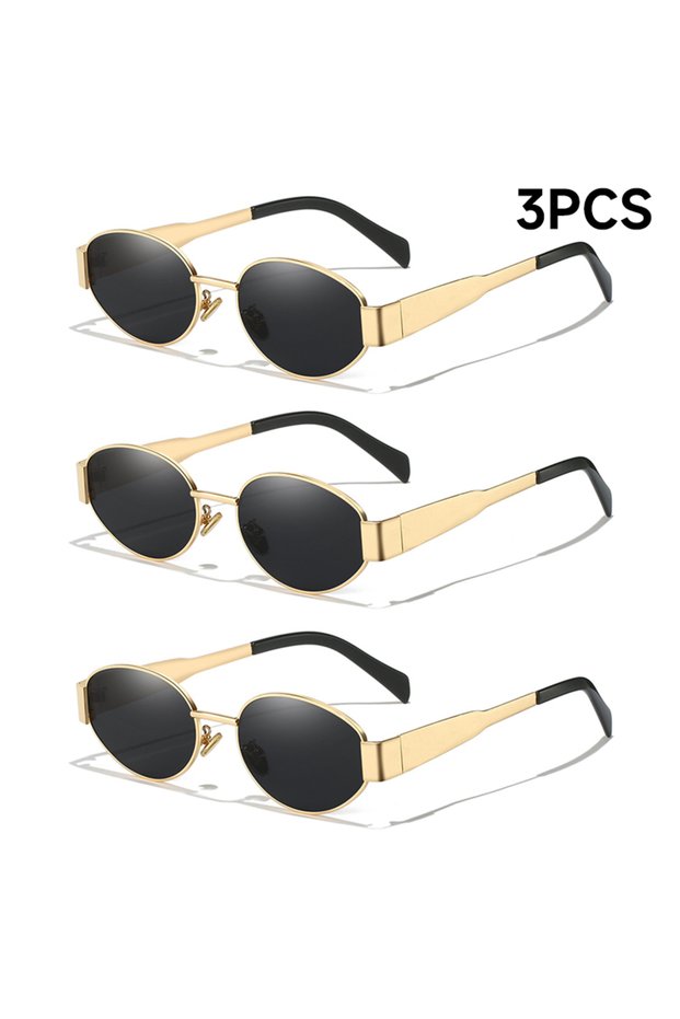 3pcs black New Sunglasses For Women And Men Sun Glasses Alloy Oval Eyewear
