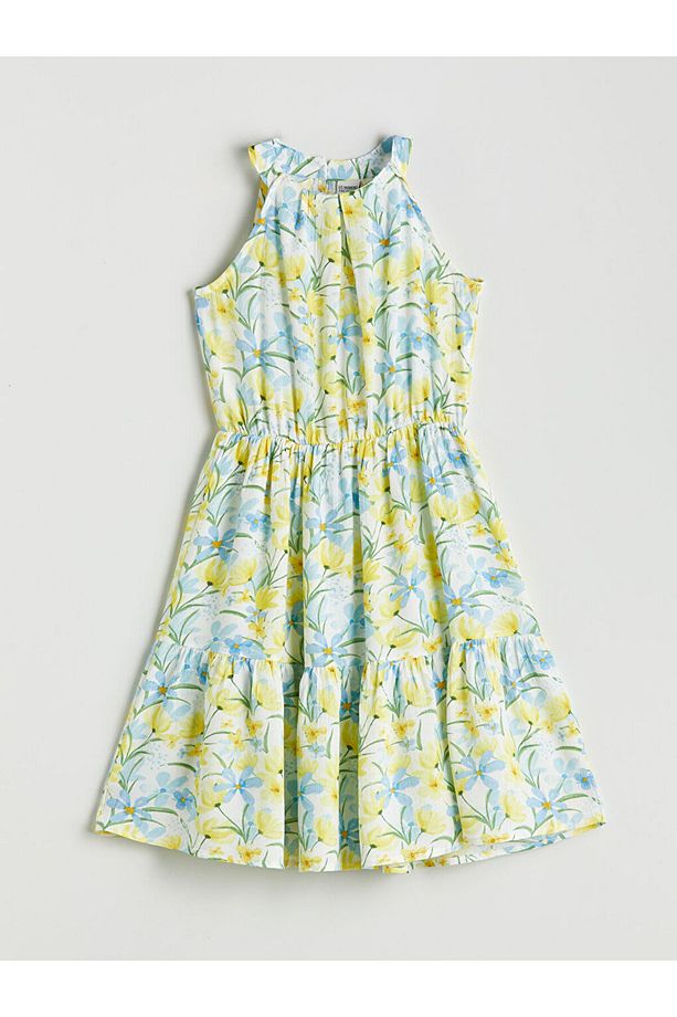 LCW Halter Yaka Çiçekli Kız Çocuk Elbise New Season - 1