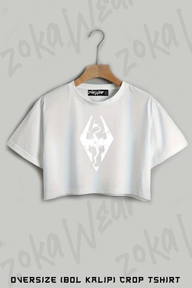Logo of Skyrim Perfect Gift Active Printed Oversize Crop T-Shirt