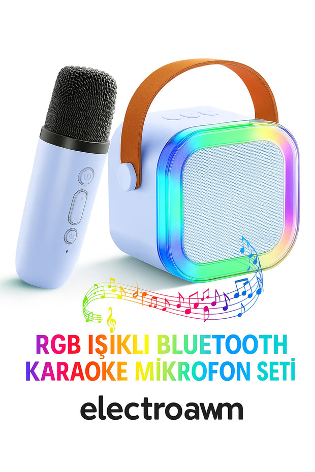 Bluetooth Işıklı Karaoke Hoparlör ve Mikrofon Seti - Taşınabilir RGB Ses Sistemi - 1