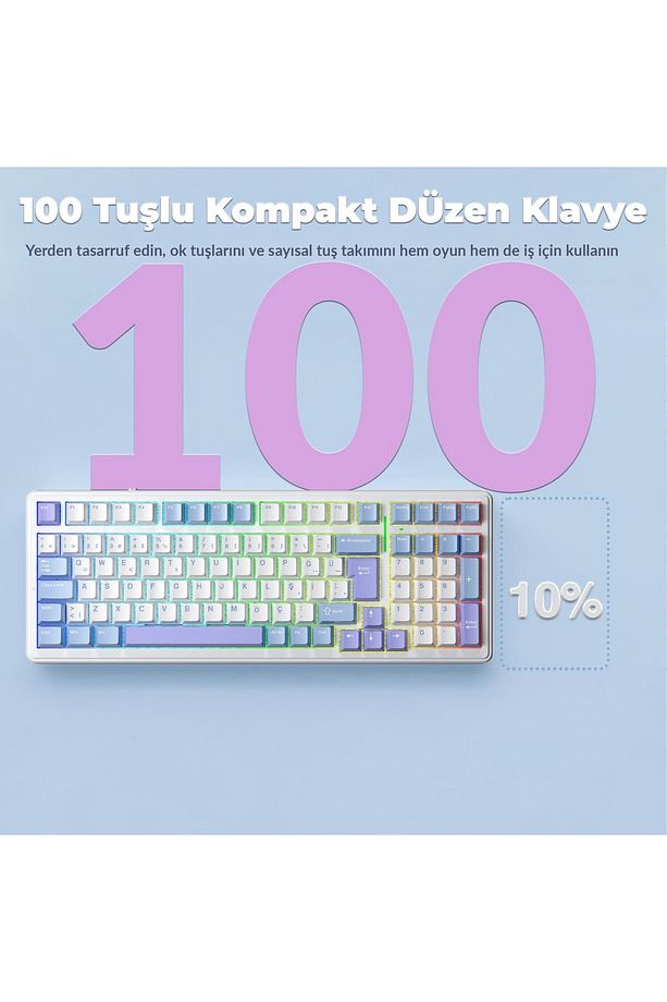 F99 Mekanik Rgb Hot Swap Graywood V4 Switch 3 Modlu Kablosuz Makrolu Türkçe Q Klavye Mavi - 8