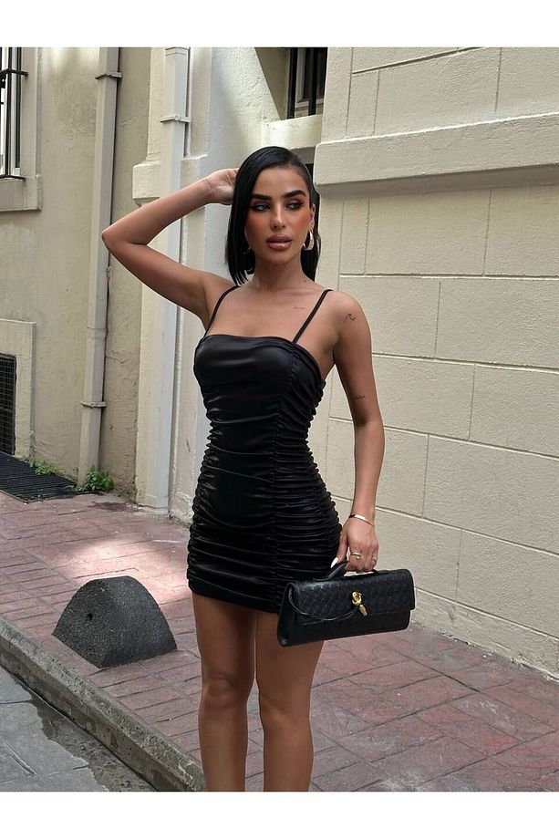 Mini Parlak Elbise-L - BRONZ - 6
