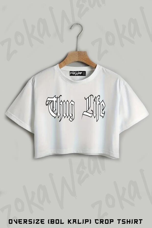 Thug Life 2Pac Tupac Shakur Printed Oversize Crop T-Shirt