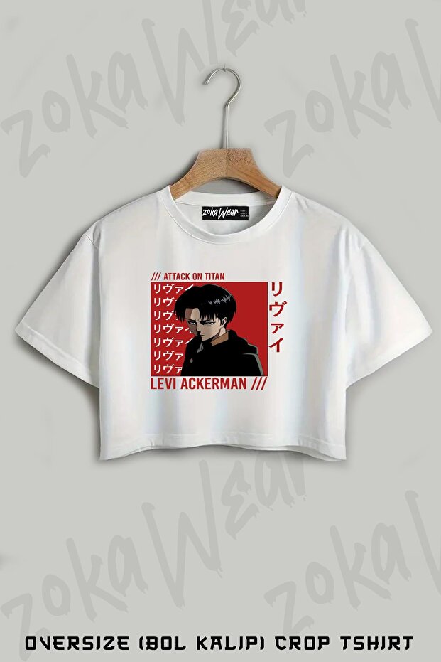 Attack on Titan Levi Ackerman Red Anime Printed Oversize Crop T-Shirt