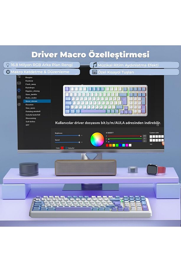 F99 Mekanik Rgb Hot Swap Graywood V4 Switch 3 Modlu Kablosuz Makrolu Türkçe Q Klavye Mavi - 4