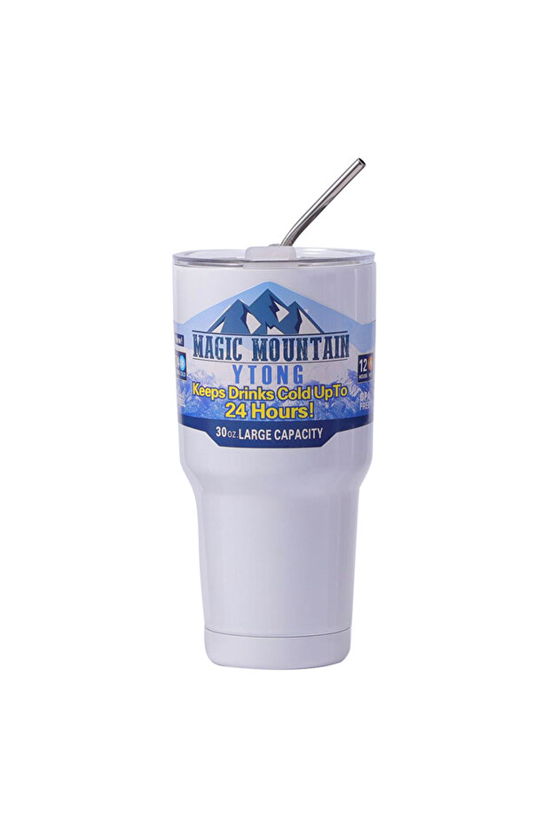 900ml White Magic Stainless Steel Freeze Thermos Cup with Straw Ice Coffee Drink Vacuum Insulated Bo