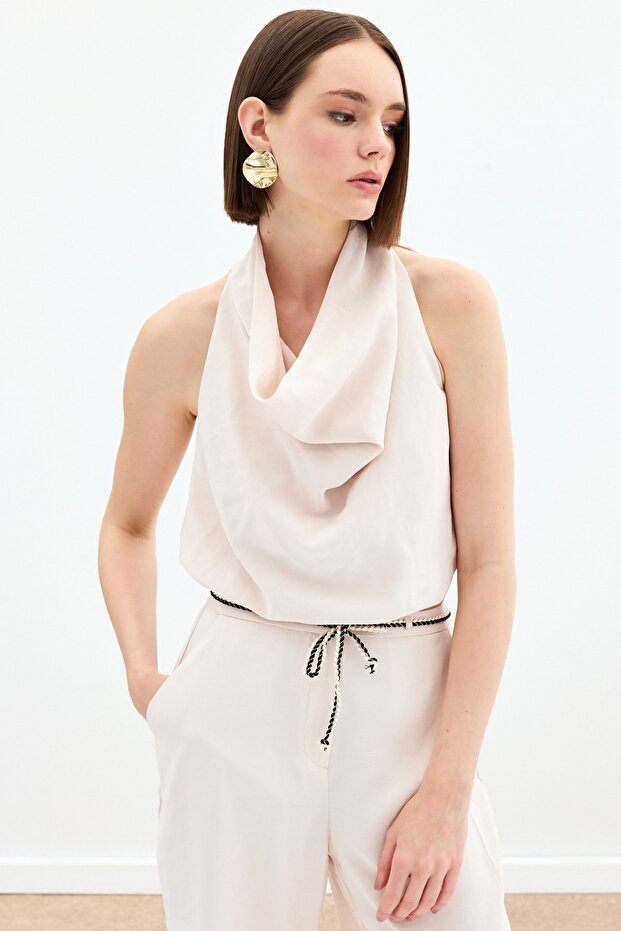 Degaje Yaka Bluz - Bej - 4