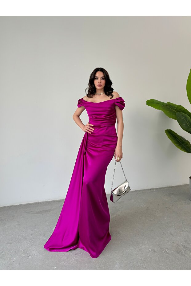 Rochie de seară drapată cu umeri - 2