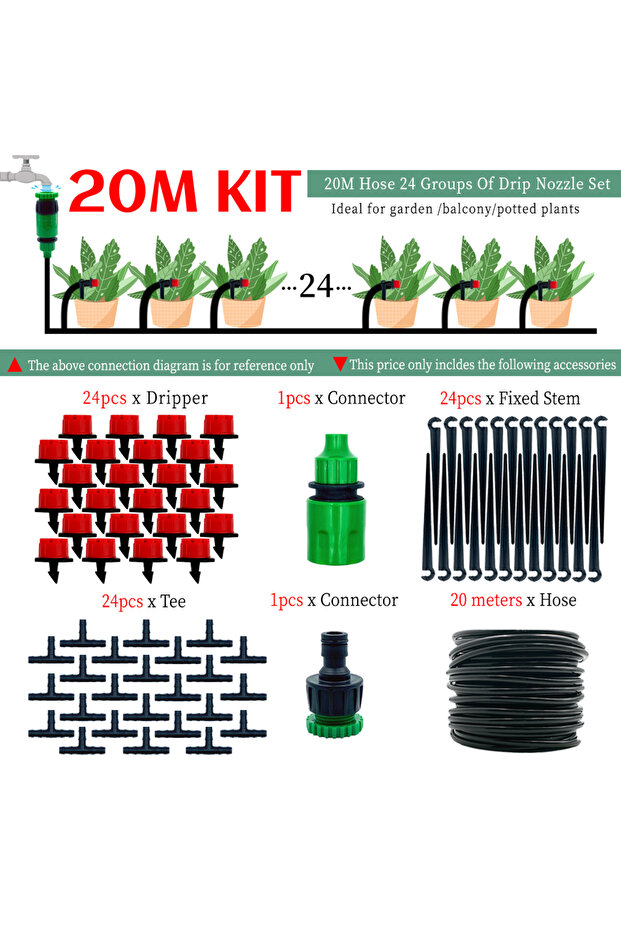 دفيئة 20 مترًا، نظام ري بالتنقيط DIY 10-30 مترًا، خرطوم حديقة ري آلي، نظام ري بالتنقيط الدقيق