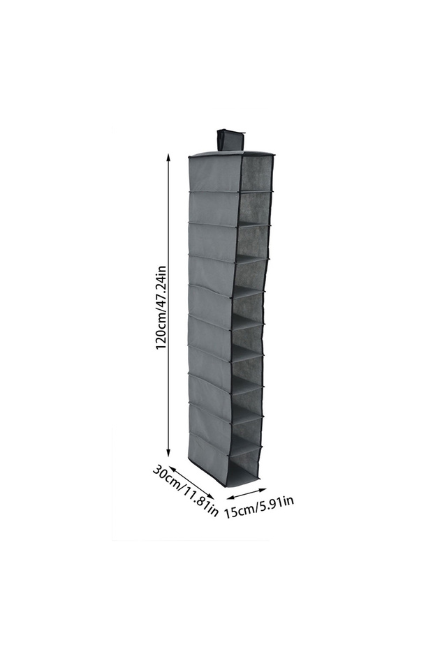 1Pcs Dark Gray 10-Layer Hanging Storage Bag Foldable Space Saving Clothes Hat Shoe Organizer for Col