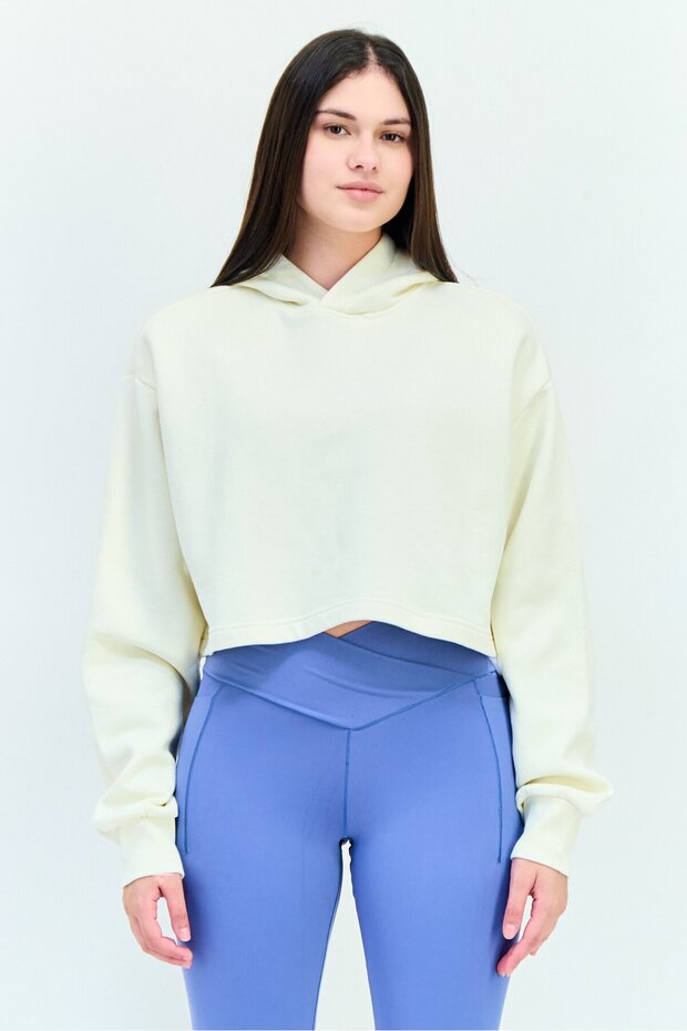 Women Sportswear Fit Brand Logo Outdoor Crop Hoodie, Off White