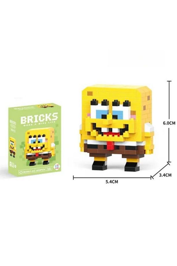 Sünger Bob Mini Blok Oyuncak 3D Karakter, 450 Parça, LEGO Uyumlu, Çocuk ve Koleksiyoncu Yapı Seti - 3