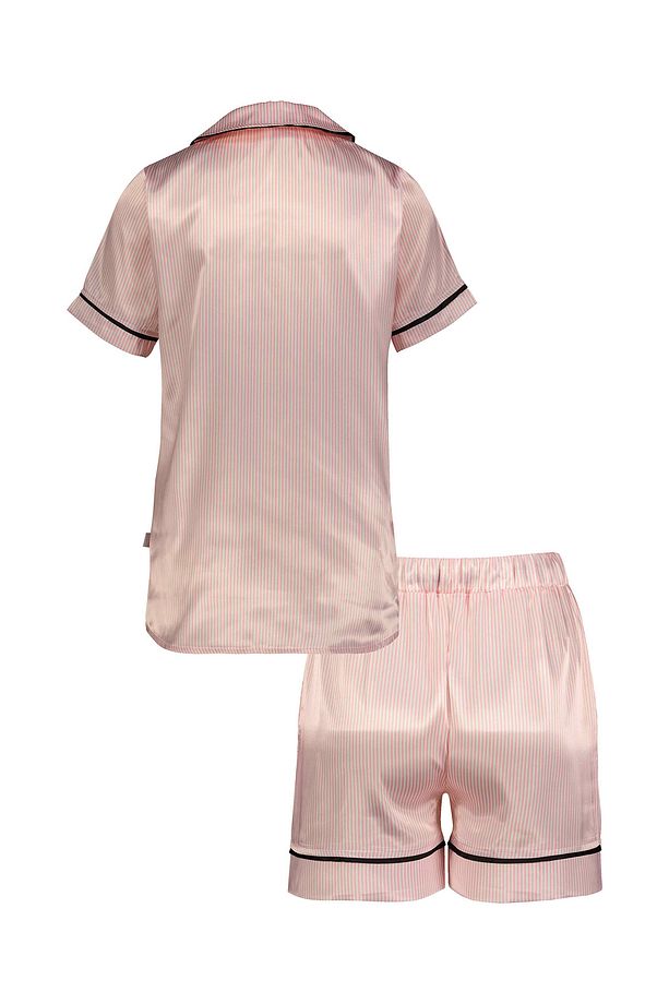 Lisanslı Düğmeli Kısa Kol Saten Şortlu Pijama Takımı Roz-70 - 4