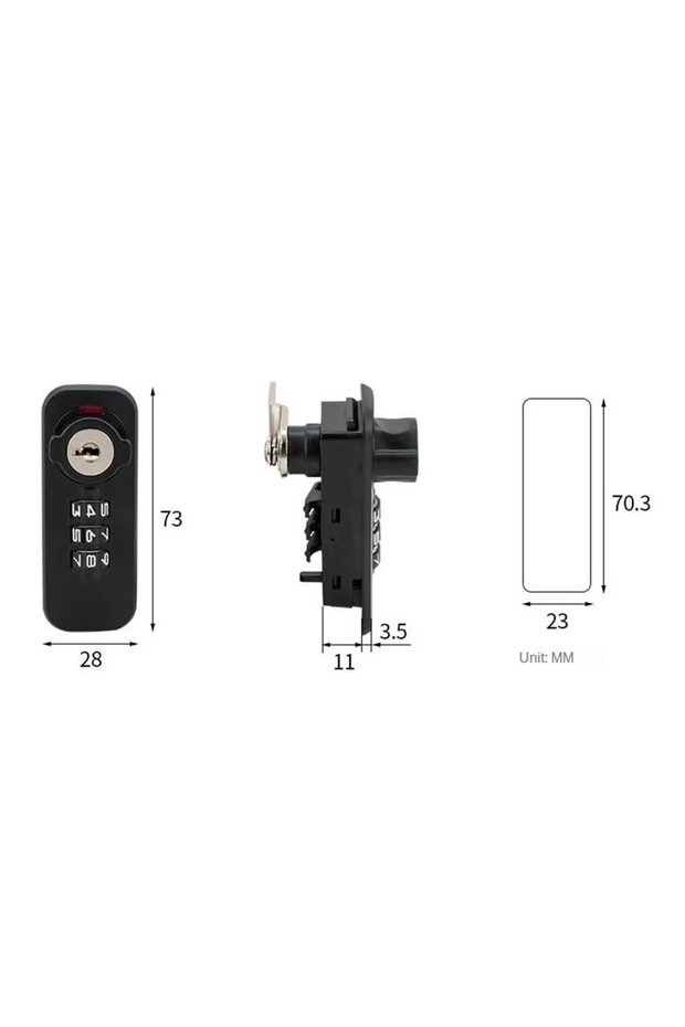 Pm-26725 Mechanical Black Drawer Cabinet Lock with 3 Digit Combination and Key (Left) - 5