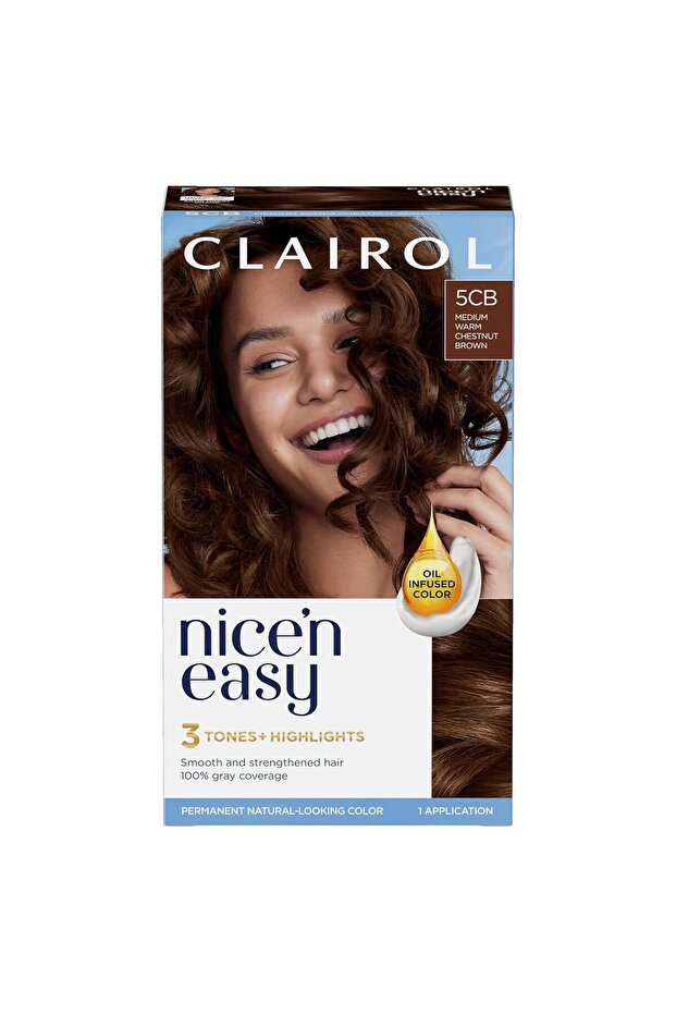 Nice'n Easy Permanent Hair Dye, 5CB Medium Warm Chestnut Brown Hair Color