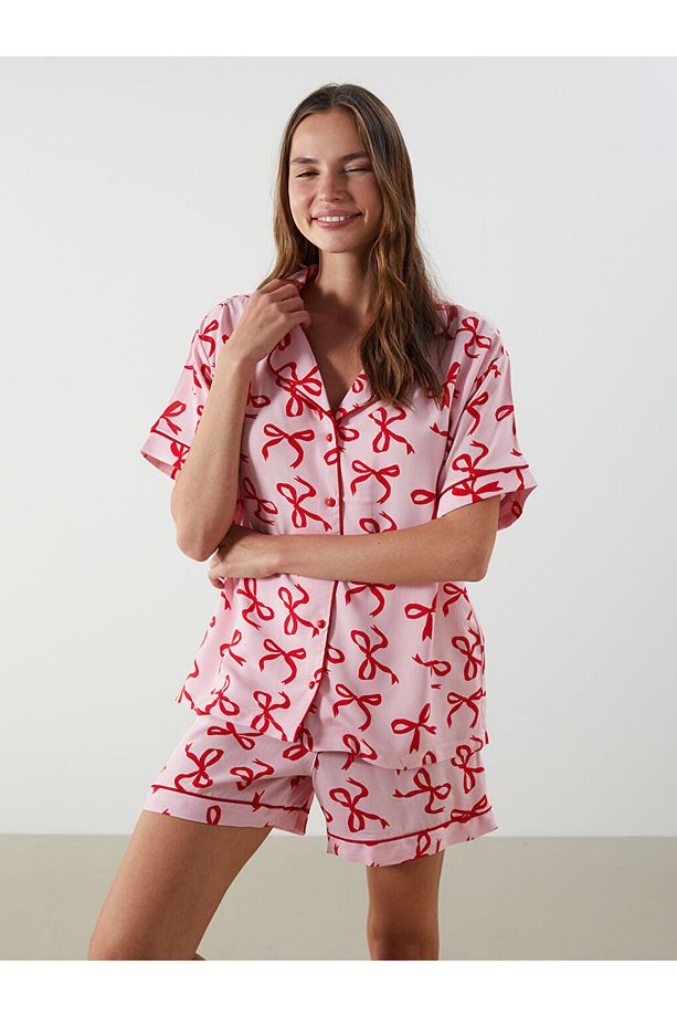 Kurdele Baskılı Kadın Şortlu Pijama Takımı - 1