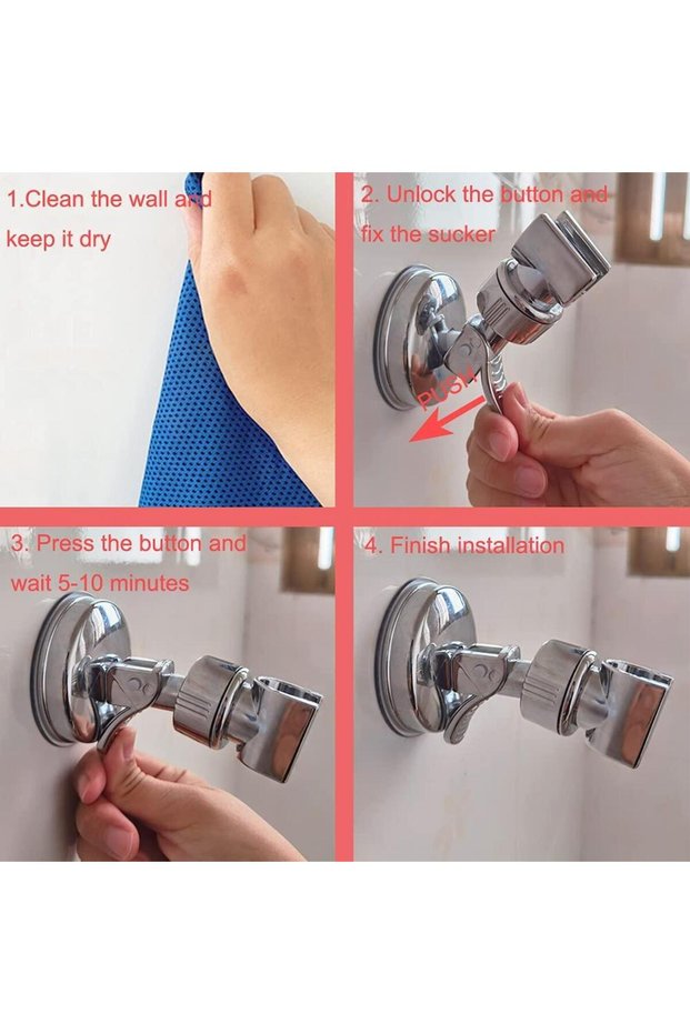 Shower head holder, Removable suction cup, Silver