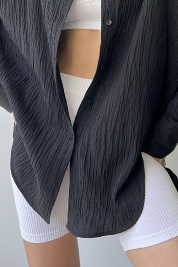 Cool Kadın Siyah Oversize Gömlek - 3