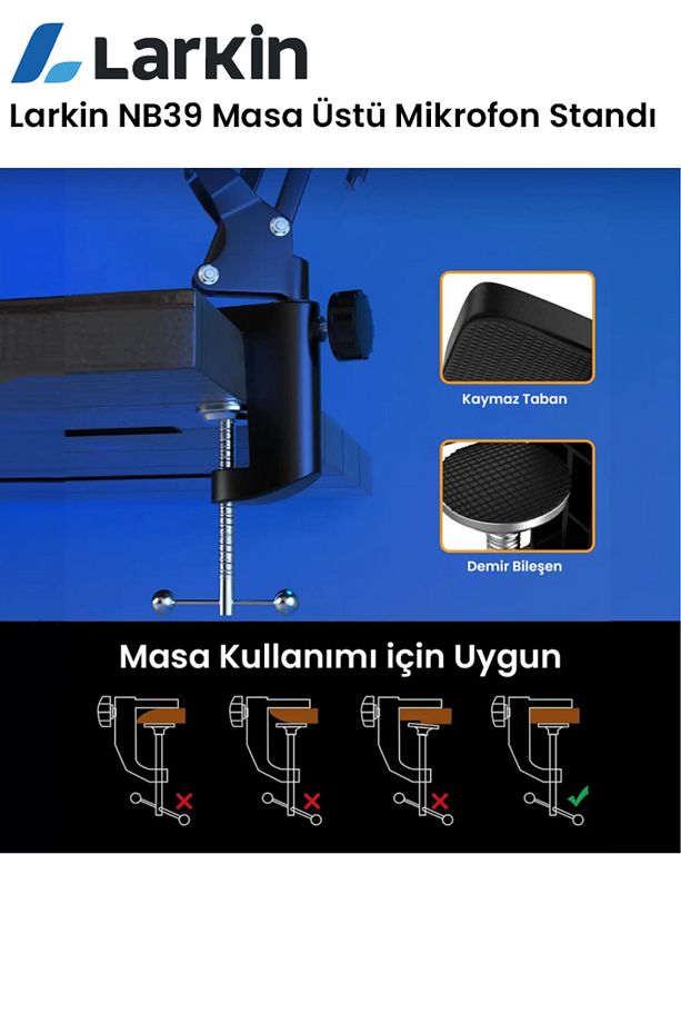 NB39 Demir Masa Üstü Mikrofon Standı (35x35cm) - 4