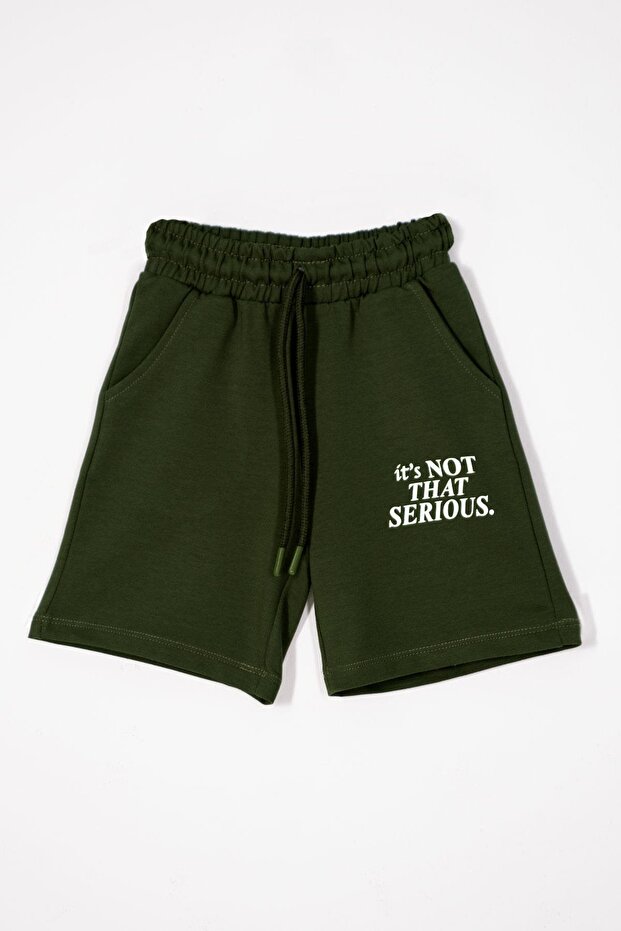 Text Printed Lace Detailed Khaki Color Boy's Capri