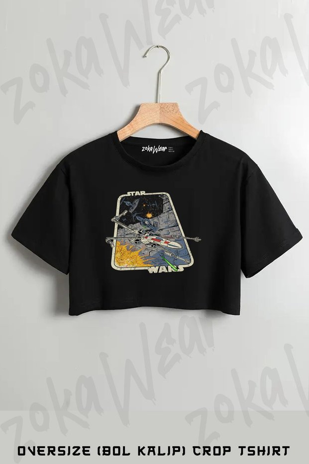 Star Wars Colorful Ship Printed Oversize Crop T-Shirt