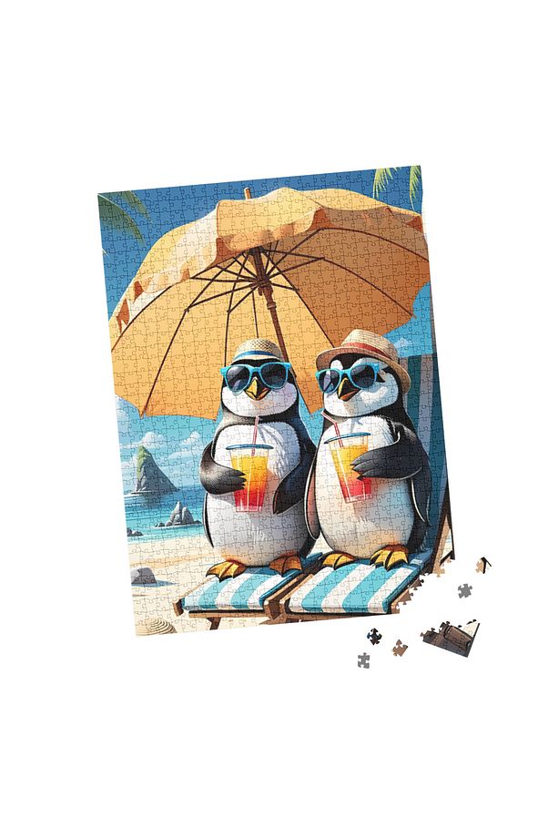 100 Parça Puzzle Çift Tasarım Tek Kutu Güneşlenen Penguenler - 4