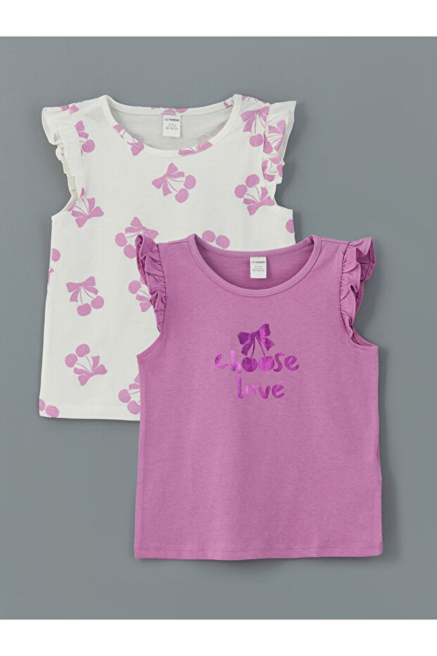 Esvab • Modern & Distinctive Zero Roba Collar Cherry Printed Girls' Undershirt 2-Pack