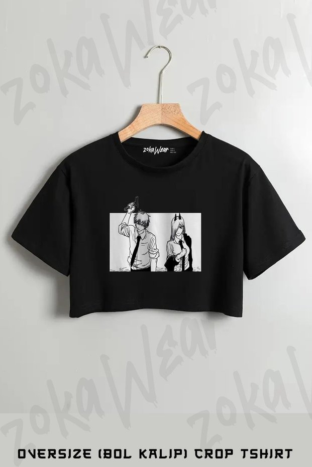 Chainsaw Man Denji and Power V2 Printed Oversize Crop T-Shirt